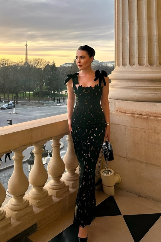 Iris Bow Strap Gown – Midnight Bloom