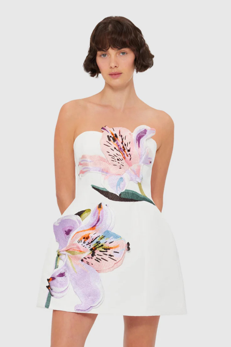 Lily Strapless Dress - White Blossom