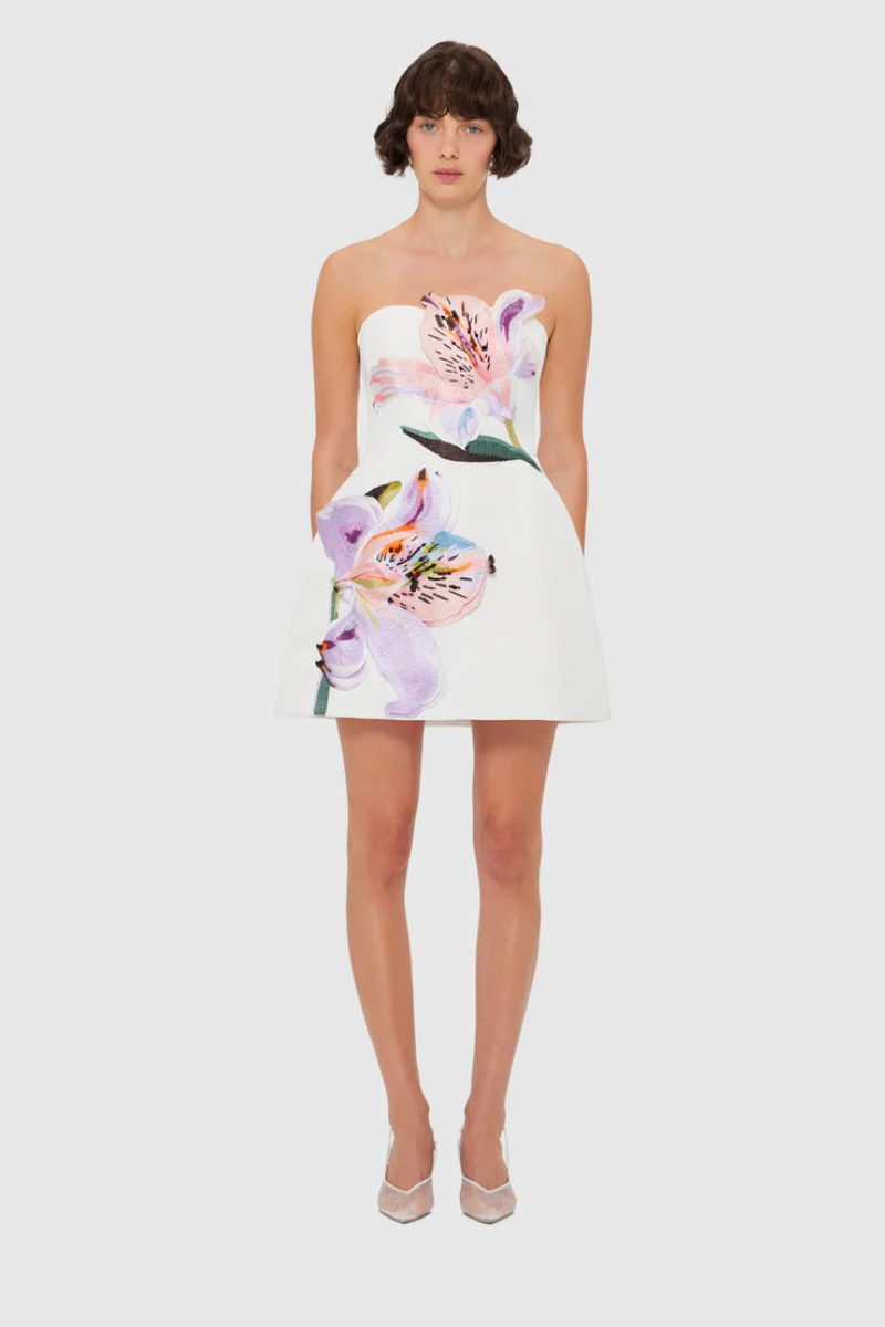 Lily Strapless Dress - White Blossom