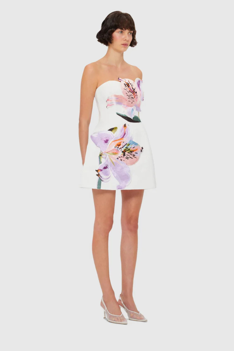 Lily Strapless Dress - White Blossom