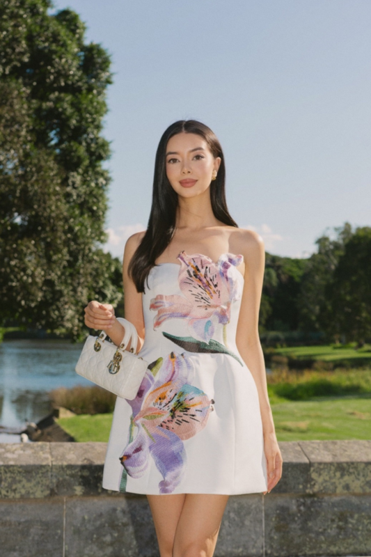 Lily Strapless Dress - White Blossom