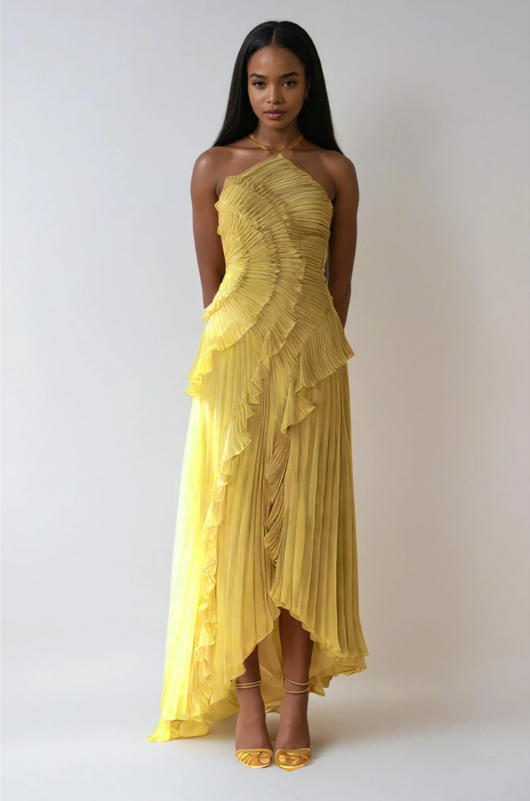 Lotus Halter Dress - Lemon Yellow