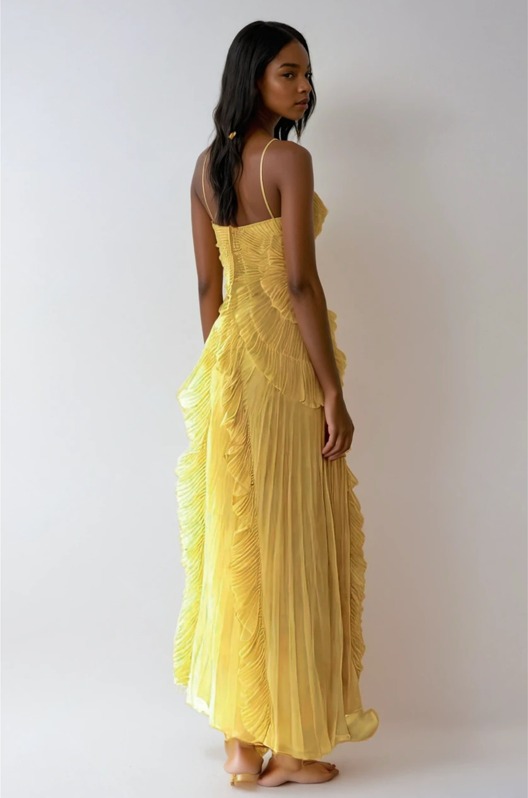 Lotus Halter Dress - Lemon Yellow