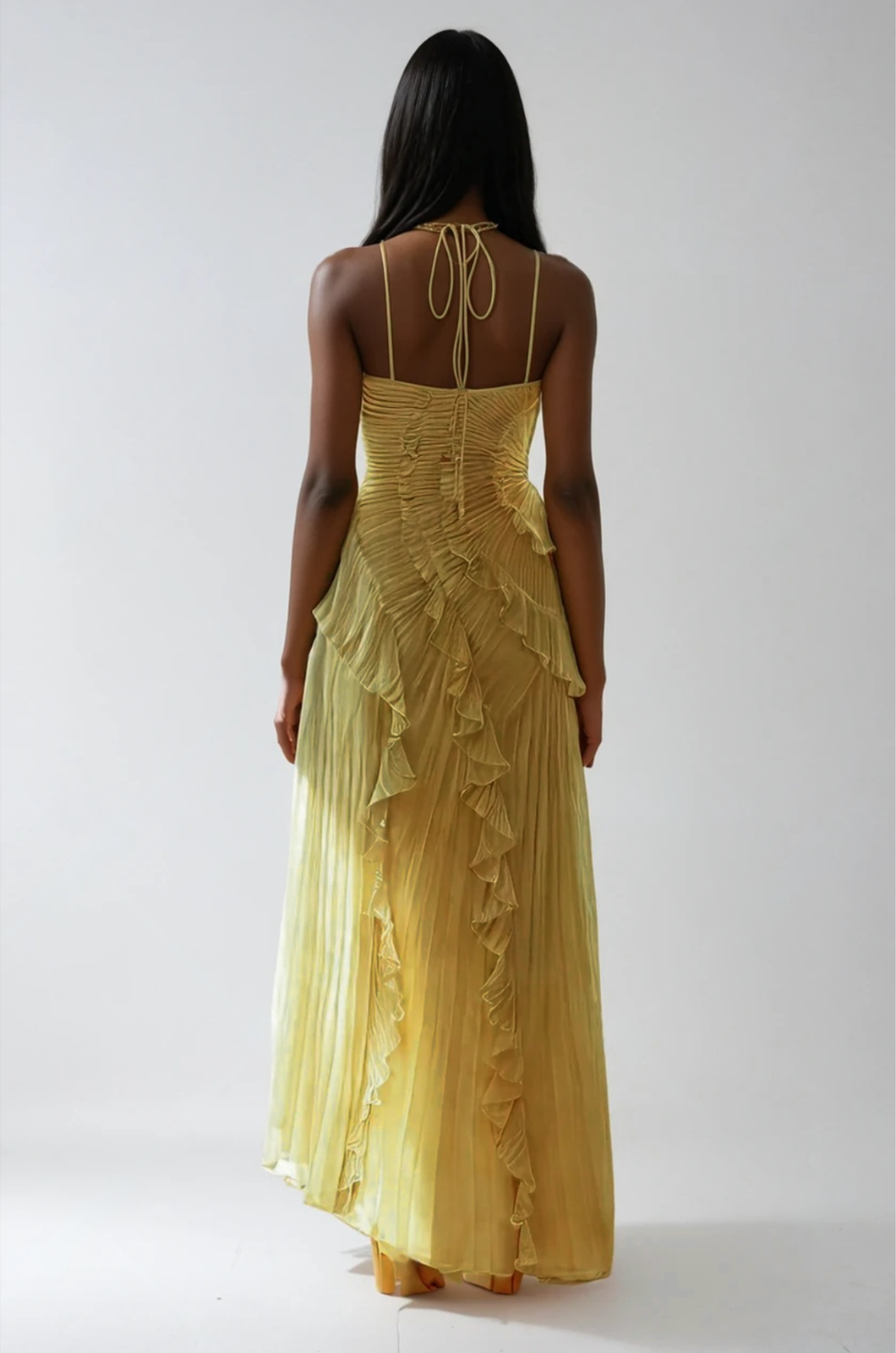 Lotus Halter Dress - Lemon Yellow