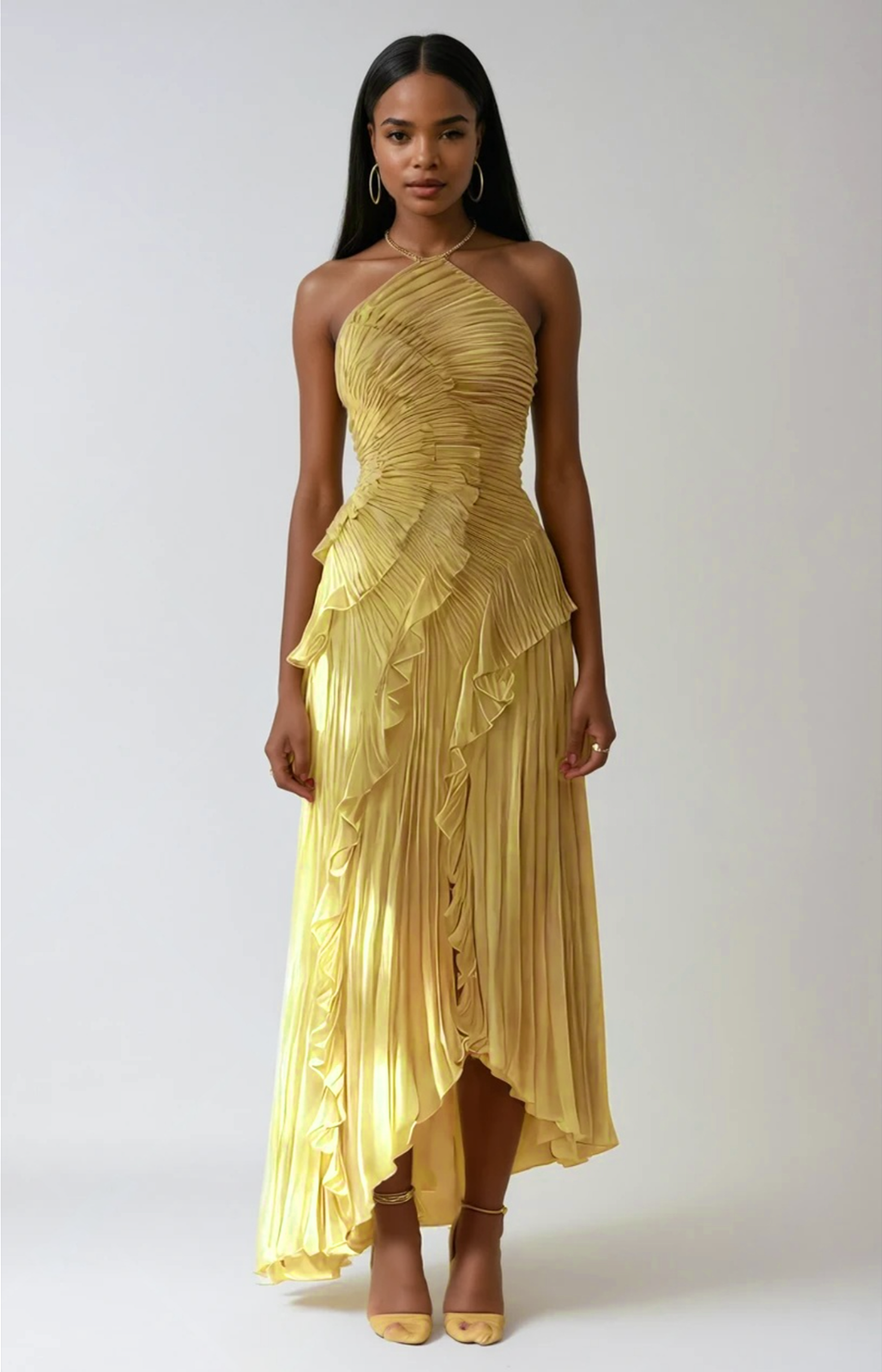 Lotus Halter Dress - Lemon Yellow