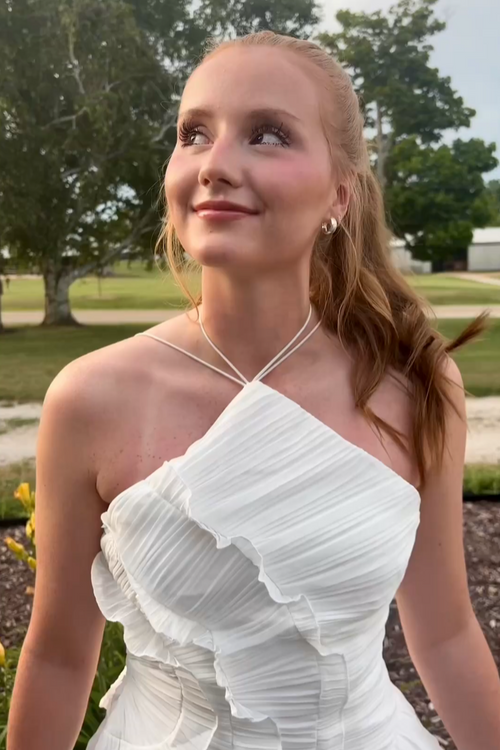 Lotus Halter Dress -  Ivory White