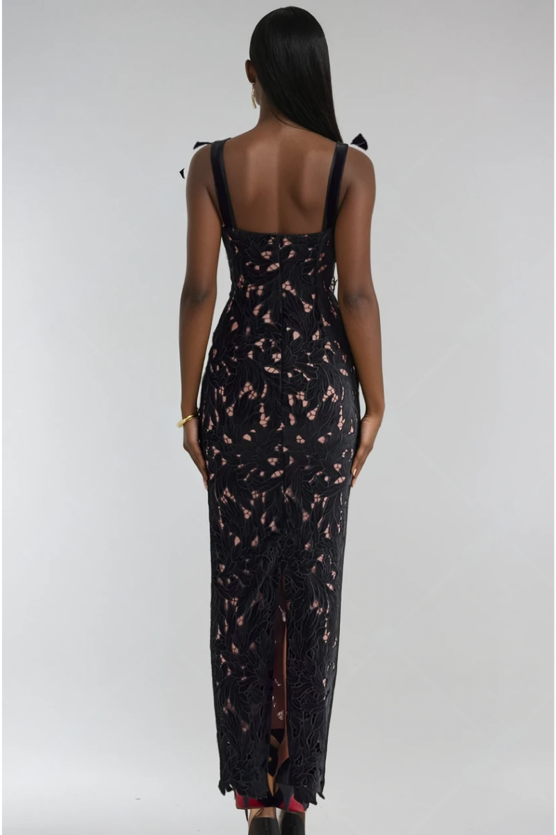 Iris Bow Strap Gown – Midnight Bloom
