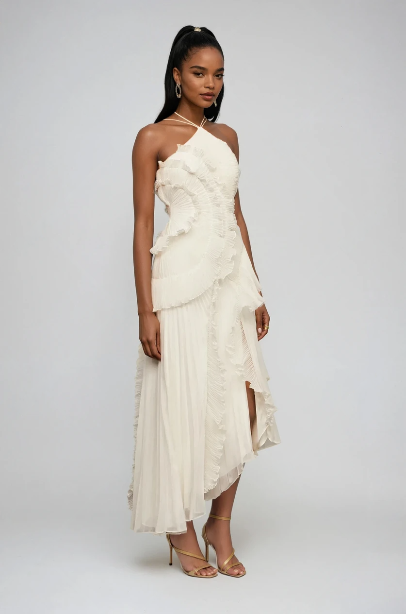 Lotus Halter Dress - Ivory White