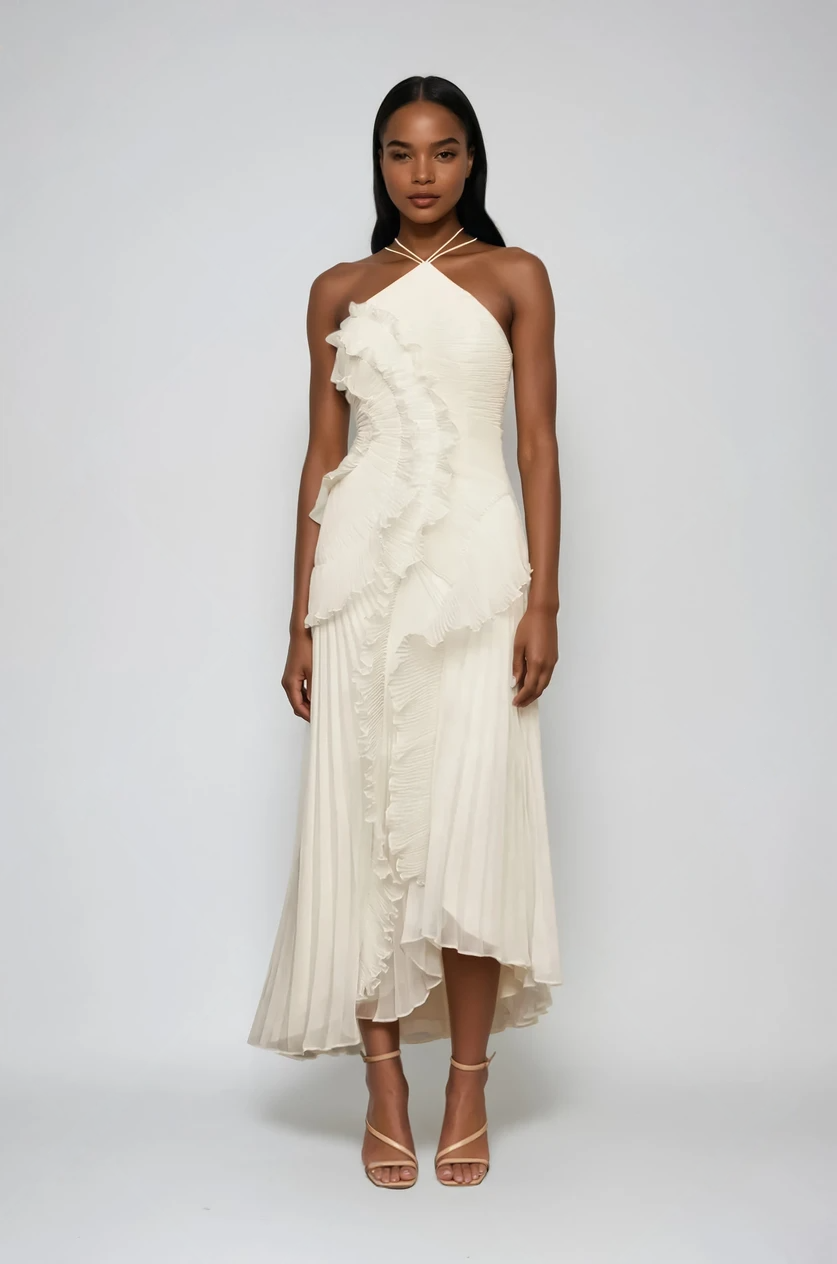 Lotus Halter Dress - Ivory White