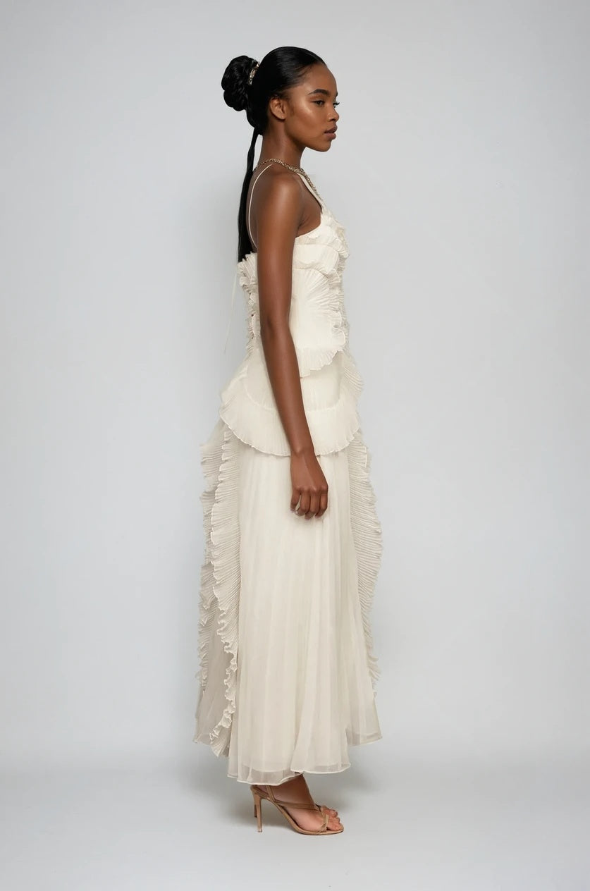 Lotus Halter Dress - Ivory White