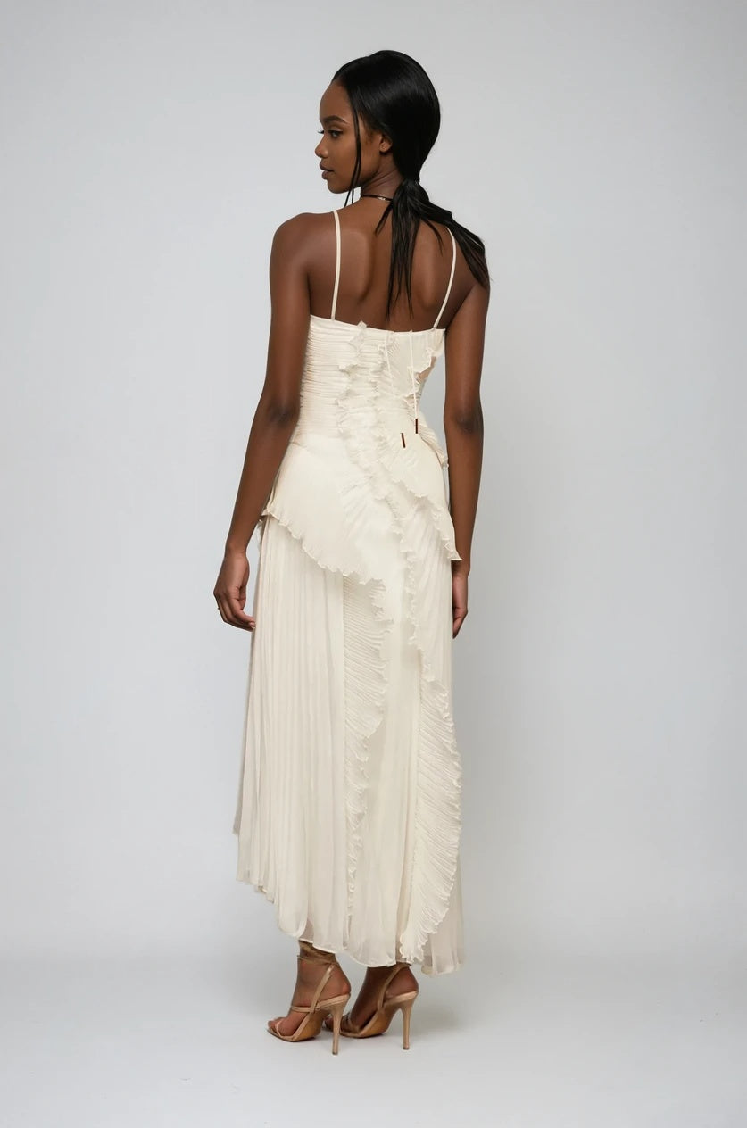 Lotus Halter Dress - Ivory White