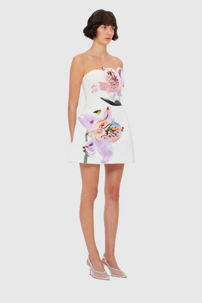 Lily Strapless Dress - White Blossom