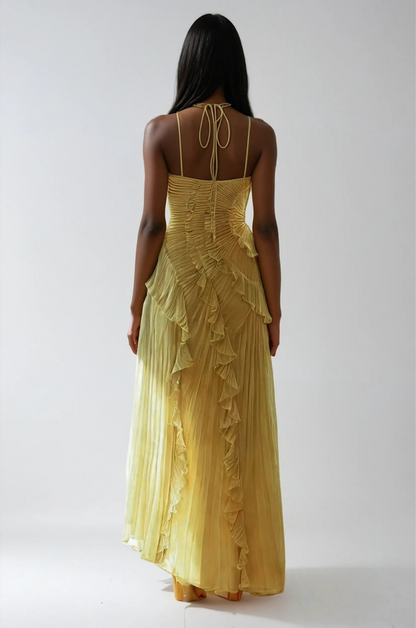 Lotus Halter Dress -  Lemon Yellow