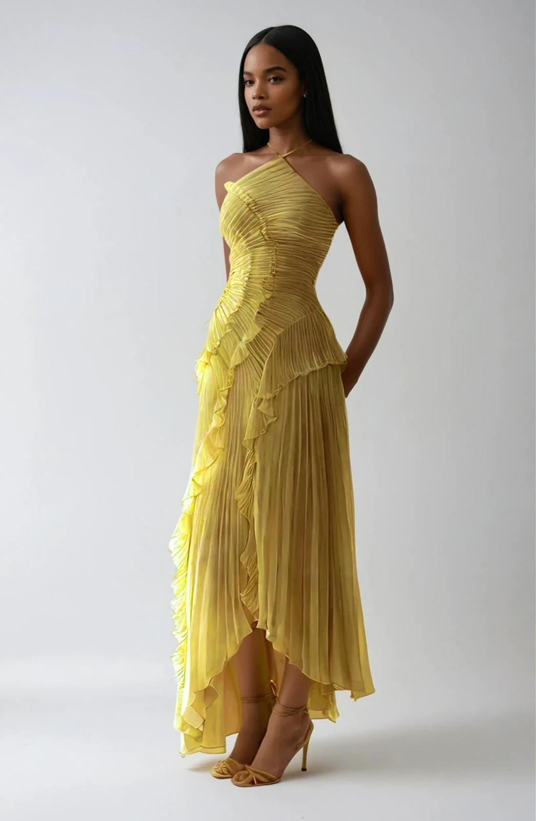 Lotus Halter Dress -  Lemon Yellow