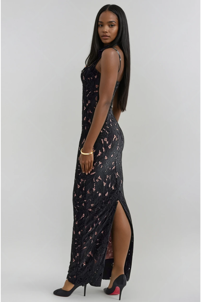 Iris Bow Strap Gown – Midnight Bloom