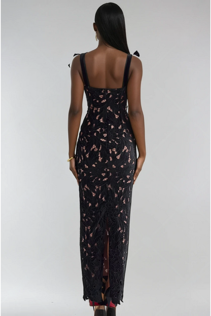 Iris Bow Strap Gown – Midnight Bloom