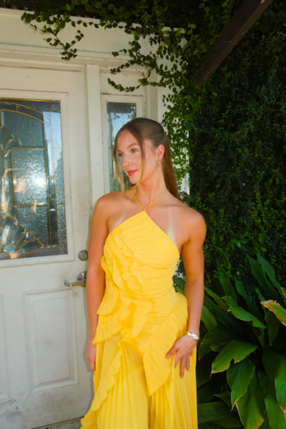 Lotus Halter Dress -  Lemon Yellow
