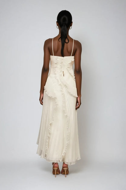 Lotus Halter Dress -  Ivory White