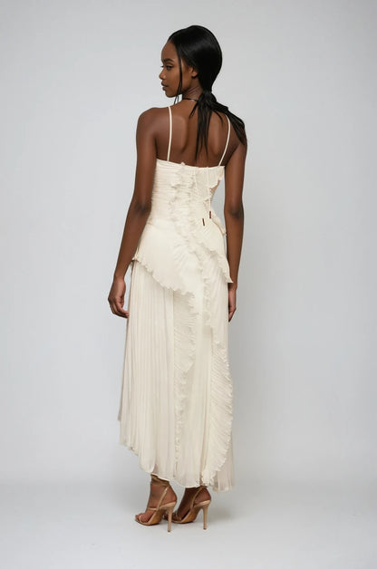 Lotus Halter Dress -  Ivory White